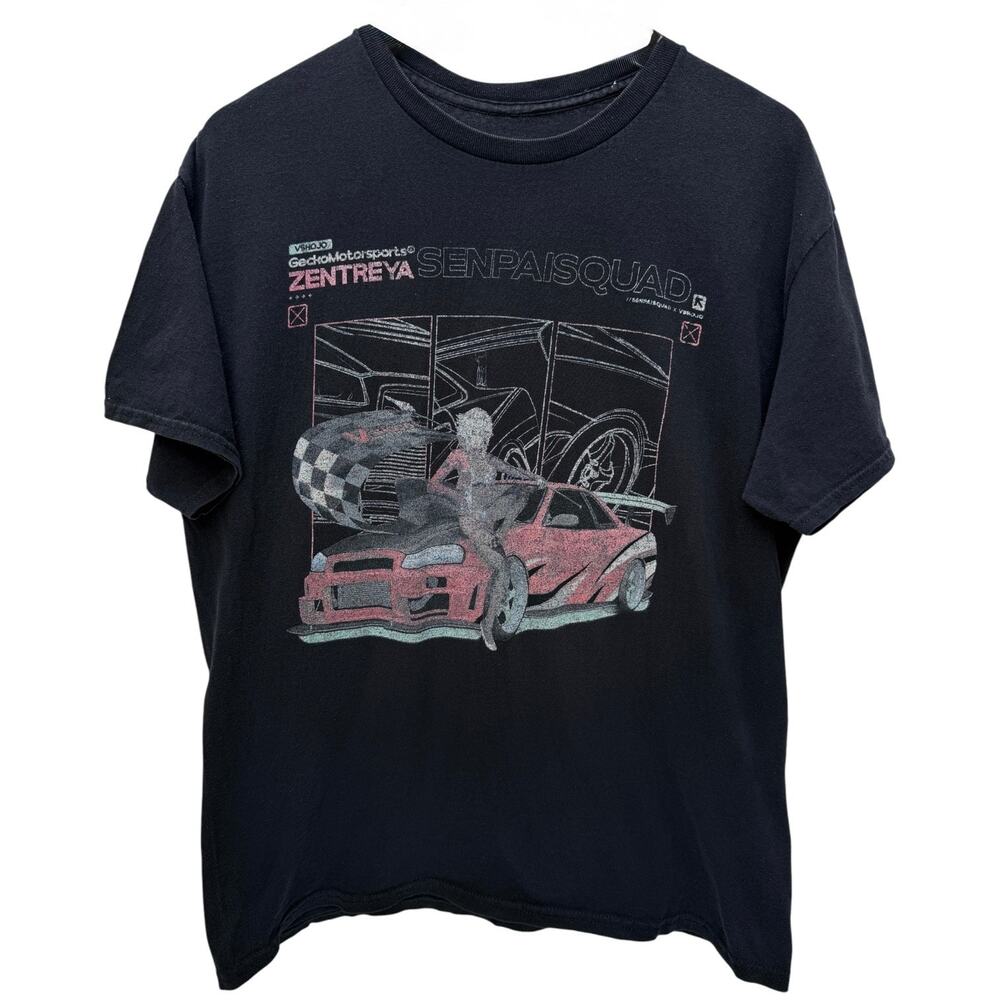 Gecko Motorsport Zentreya Senpai Squad Graphic Tee Mens L Black Anime Car Tee